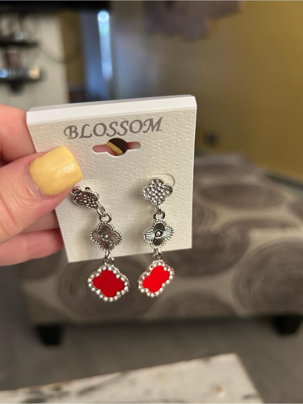 NWT Blossom Triple Clover Drop Earrings - Silver & Red Enamel